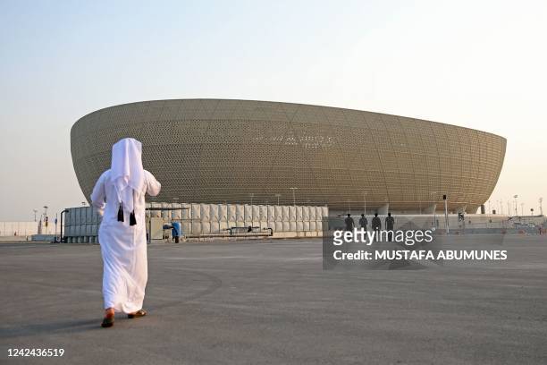 General view show the Lusail Stadium, the 80,000-capacity venue which will host the FIFA World Cup final in December, on the outskirts of Qatar's...