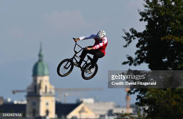 Bavaria , Germany - 11 August 2022; Alexandre Sideris of Switzerland competing in the Cycling BMX Freestyle qualification round during day 1 of the...