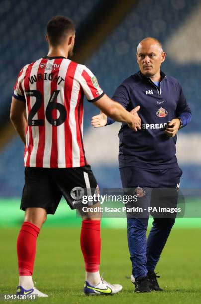 Sunderland's Bailey Wright and Sunderland manager Alex Neil following the Carabao Cup, first round match at Hillsborough, Sheffield. Picture date:...