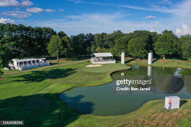 Aerial view of the 14th hole prior to the FedEx St. Jude Championship at TPC Southwind on August 7, 2022 in Memphis, Tennessee.
