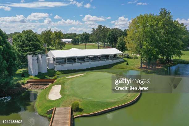 Aerial view of the 11th hole prior to the FedEx St. Jude Championship at TPC Southwind on August 7, 2022 in Memphis, Tennessee.