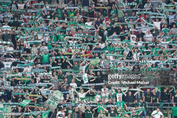 Fans of Rapid before the UEFA Conference League third qualifying round match between Rapid Vienna and Nefci Baku at Westadion on August 11, 2022 in...