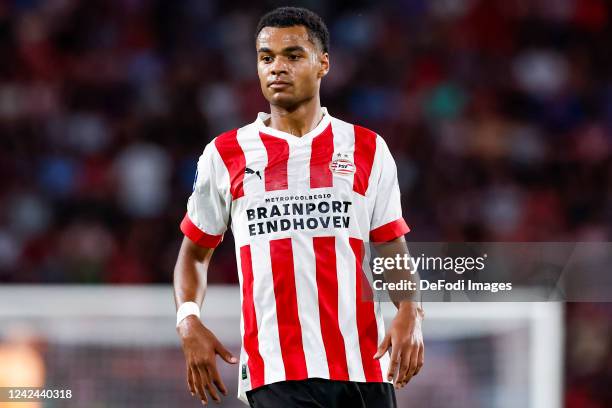 Cody Gakpo of PSV looks on during the UEFA Champions League Third Qualifying Round Second Legmatch between PSV Eindhoven and AS Monaco at Phillips...