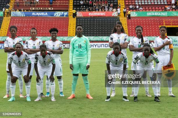 Ghanaian players pose for a picture before their Women's U-20 World Cup football match against the US at the Alejandro Morera Soto stadium in...