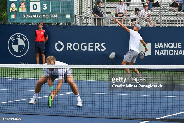 Kevin Krawietz of Germany and Andreas Mies of Germany compete in their doubles match against Santiago Gonzalez of Mexico and Andres Molteni of...
