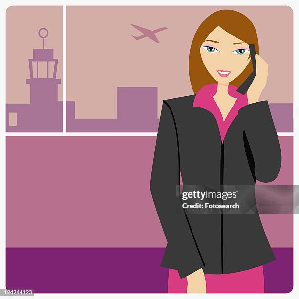 ilustrações de stock, clip art, desenhos animados e ícones de portrait of a businesswoman talking on a mobile phone - telemóvel feliz trabalho standing
