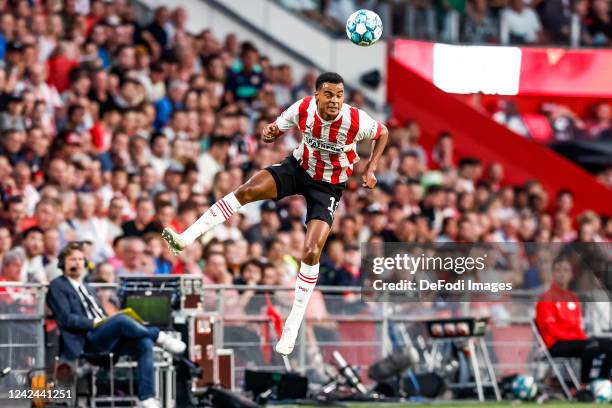 Cody Gakpo of PSV controls the ball during the UEFA Champions League Third Qualifying Round Second Legmatch between PSV Eindhoven and AS Monaco at...