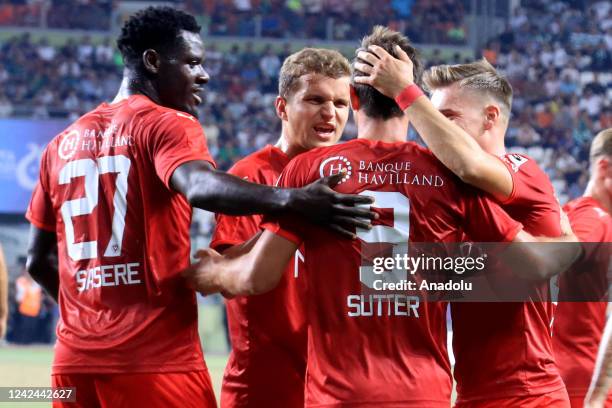 Players of Vaduz celebrate after a goal during the UEFA Europa Conference League 3rd qualifying round 2nd leg soccer match between Konyaspor and...