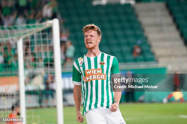 Fredy Druijf of Rapid celebrates his goal during the UEFA Conference League third qualifying round match between Rapid Vienna and Nefci Baku at...