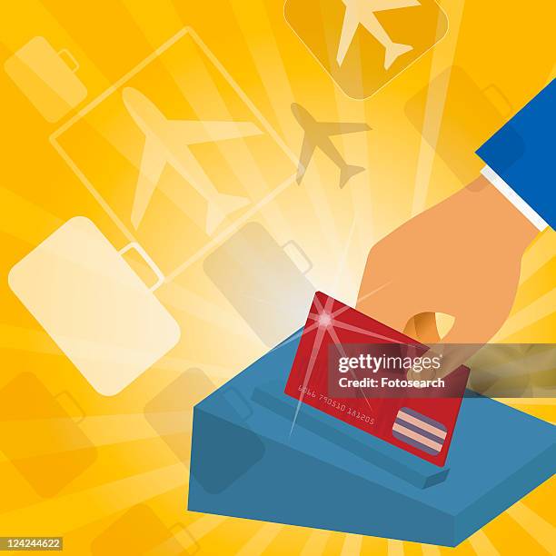 close-up of a person's hand swiping a credit card - mode stock illustrations