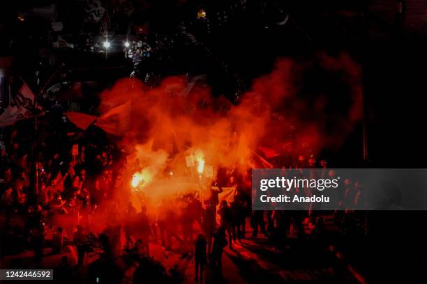 People stage a demonstration against Brazilian President Jair Bolsonaro and in defense of democracy and elections at Avenida Paulista in Sao Paulo,...