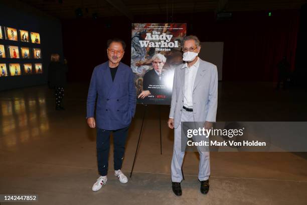 Mr. Chow and Jeffrey Deitch at the reception to celebrate "The Warhol Diaries" four Emmy nominations held at Jeffrey Deitch on August 11, 2022 in Los...