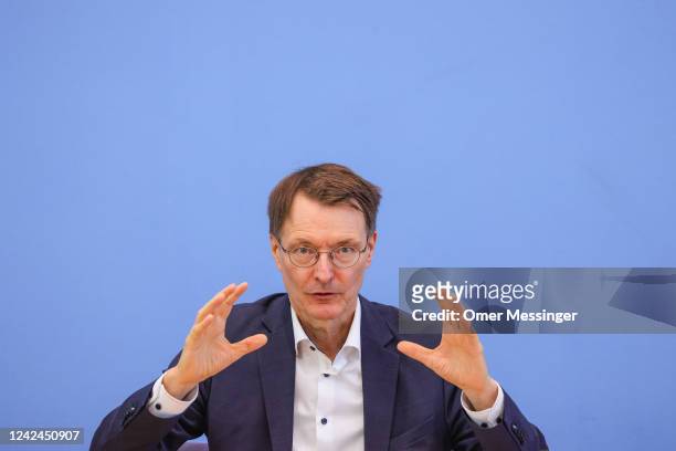 German Federal Minister of Health Karl Lauterbach attends a press conference at the Federal House of Press-Conferences on August 12, 2022 in Berlin,...