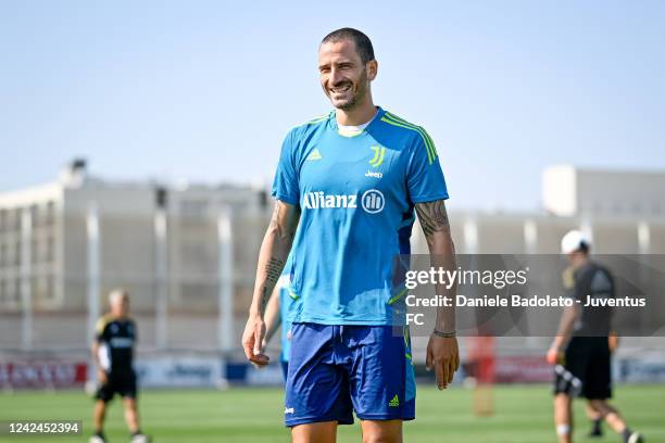 Leonardo Bonucci of Juventus during a training session at JTC on August 12, 2022 in Turin, Italy.