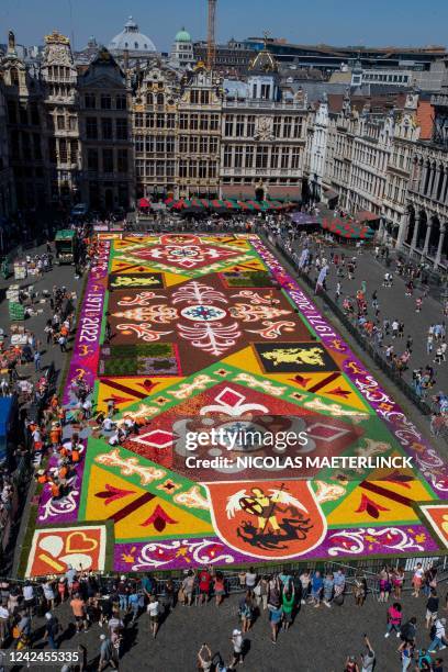 The last hand is put to the 50th edition of the Flower Carpet at The Grand Place/Grote Markt of Brussels, before it's opening today, Friday 12 August...