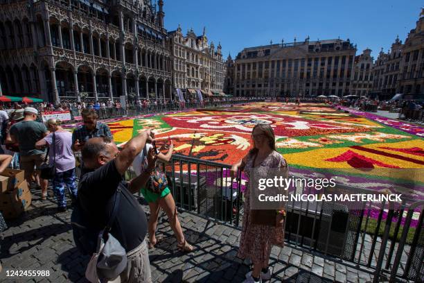 The last hand is put to the 50th edition of the Flower Carpet at The Grand Place/Grote Markt of Brussels, before it's opening today, Friday 12 August...