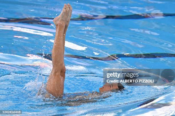 Serbia's Ivan Martinovic competes in the Men's Artistic Swimming Solo Technical Final event during the LEN European Aquatics Championships on August...