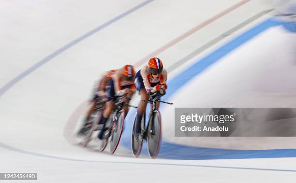 Cyclists compete in Women and Men groups in Track Cycling competitions during 2022 Multi-Branch European Championship in Munich, Germany on August...