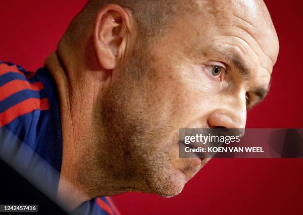 Ajax Amsterdam's trainer Alfred Schreuder gives a press conference ahead of his team's Eredivisie football match against FC Groningen in Amsterdam on...