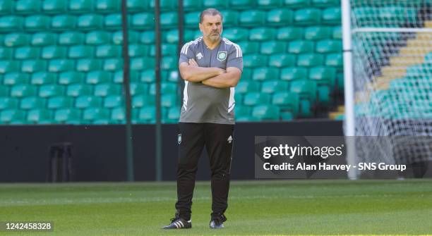 Manager Ange Postecoglou during a Celtic training session at Celtic Park, on August 12 in Lennoxtown, Scotland.