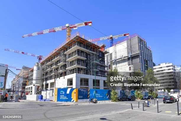 Illustration picture of the construction of the Olympic Village for the Paris 2024 Olympic and Paralympic Games on August 12, 2022 in Saint-Denis,...