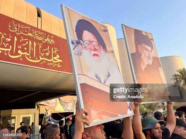 Supporters of Iraqi Shiite cleric Muqtada Sadr continue to protest on the 14th day against the nomination of a rival Shiite faction for the position...