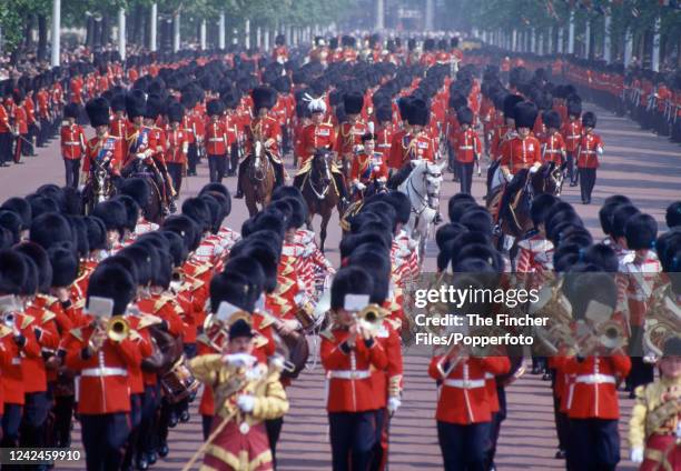 Queen Elizabeth II taking part in the Trooping the Colour ceremony at the Horse Guards Parade in London, England on 3rd June, 1978. The Queen is...