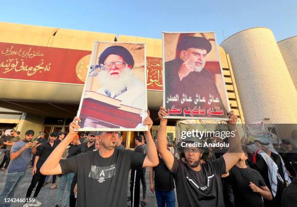 Supporters of Iraqi Shiite cleric Muqtada Sadr continue to protest on the 14th day against the nomination of a rival Shiite faction for the position...