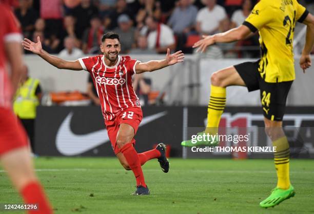 Freiburg's Italian midfielder Vincenzo Grifo reacts during the German first division Bundesliga football match between SC Freiburg and Borussia...