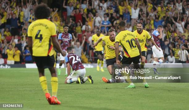 Watford's Tom Cleverley celebrates scoring his side's first goal during the Sky Bet Championship between Watford and Burnley at Vicarage Road on...