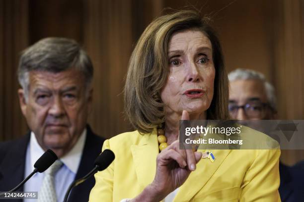 House Speaker Nancy Pelosi, a Democrat from California, speaks during a bill enrollment ceremony for H.R. 5376, the Inflation Reduction Act of 2022,...