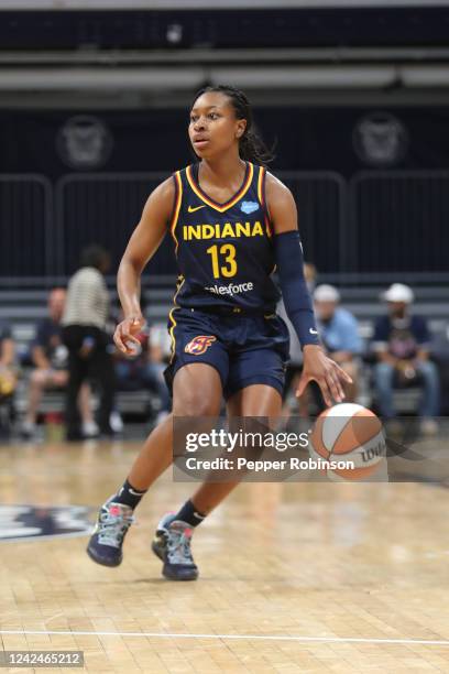 Khayla Pointer of the Indiana Fever drives to the basket during the game against the Washington Mystics on August 12, 2022 at the Gainbridge...