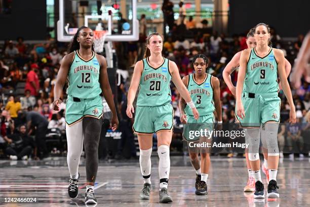 New York Liberty looks on during the game against the Atlanta Dreamon August 12, 2022 at Gateway Center Arena in College Park, Georgia. NOTE TO USER:...