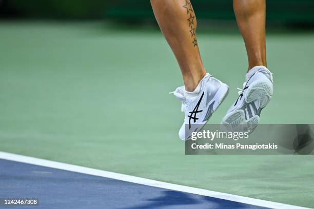 Detailed view of the shoes worn by Daniel Evans of Great Britain in his match against Tommy Paul of the United States during Day 7 of the National...