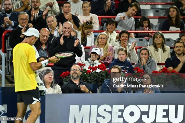 Spectators cheer on Tommy Paul of the United States in his match against Daniel Evans of Great Britain during Day 7 of the National Bank Open at...