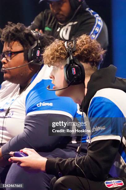 KennyZeus of Mavs Gaming looks on during the game against Blazer5 Gaming during the 2022 NBA 2K League The Ticket Tournament on August 12, 2022 at...