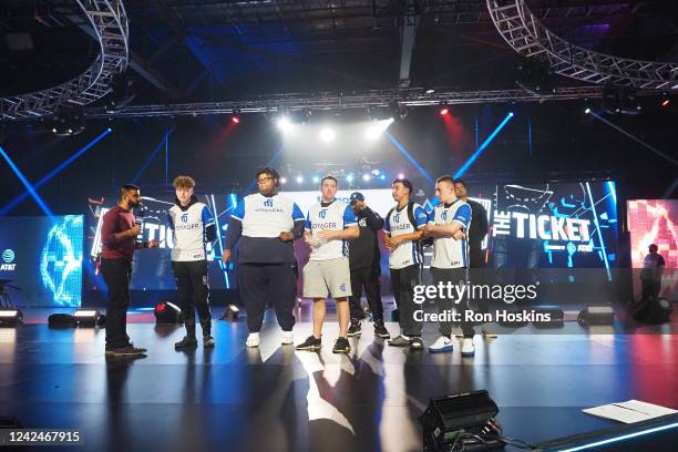 Mavs Gaming onstage after the win against Blazer5 Gaming during the 2022 NBA 2K League The Ticket Tournament on August 12, 2022 at the NBA 2K League...