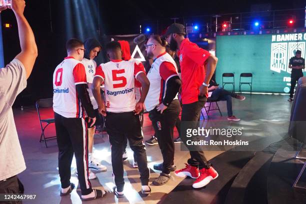 Blazer5 Gaming huddles up after the game against Mavs Gaming during the 2022 NBA 2K League The Ticket Tournament on August 12, 2022 at the NBA 2K...