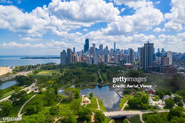 lincoln park, chicago von oben - lake shore drive chicago stock-fotos und bilder