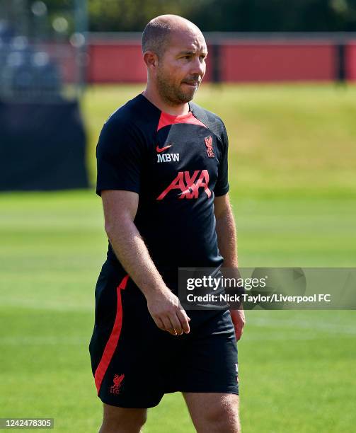 Manager Marc Bridge-Wilkinson of Liverpool at AXA Training Centre on August 13, 2022 in Kirkby, England.