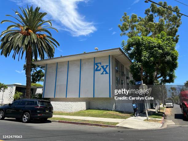 Los Angeles, California-Aug 12, 2022-The Sigma Chi fraternity house at 907 W 28th Street, Los Angeles, CA on Aug 12, 2022. Fraternities at USC are...