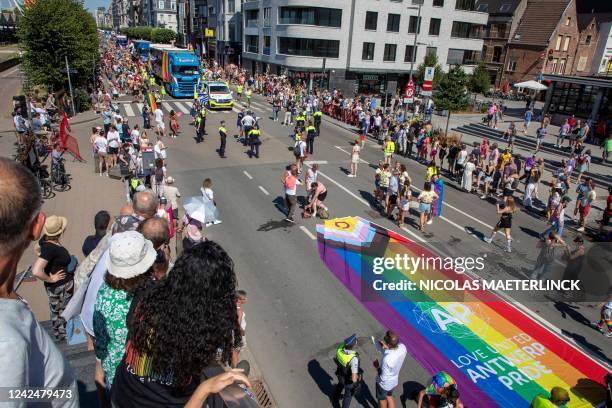Illustration picture shows the 2022 edition of the 'Antwerp Pride' Parade, part of the Antwerp Pride 2022 festivities that celebrate and support the...
