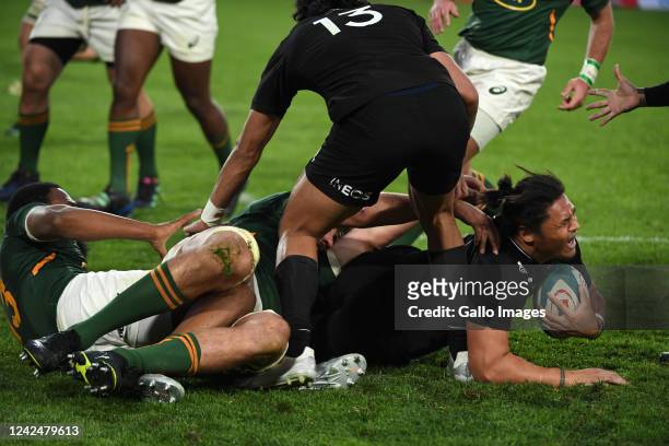 Caleb Clarke of NZ during The Rugby Championship match between South Africa and New Zealand at Emirates Airline Park on August 13, 2022 in...