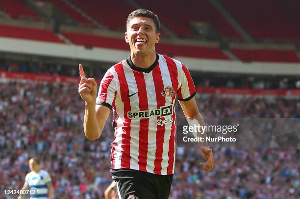 Sunderland's Ross Stewart celebrates during the Sky Bet Championship match between Sunderland and Queens Park Rangers at the Stadium Of Light,...