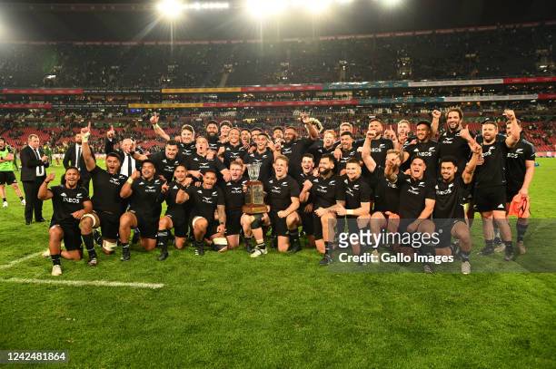New Zealand during The Rugby Championship match between South Africa and New Zealand at Emirates Airline Park on August 13, 2022 in Johannesburg,...
