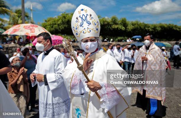 Roman Catholic Cardinal Leopoldo Brenes takes part in a procession of the Virgin of Fatima within the grounds of the Metropolitan Cathedral in...