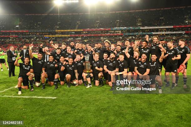 New Zealand during The Rugby Championship match between South Africa and New Zealand at Emirates Airline Park on August 13, 2022 in Johannesburg,...