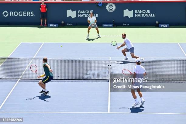 Kevin Grawietz and Andreas Mies of Germany compete in a doubles semifinals match against Wesley Koolhof of the Netherlands and Neal Skupski of Great...