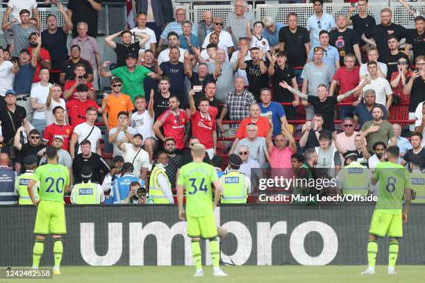 Manchester United fans shout abuse at their team during the Premier League match between Brentford FC and Manchester United at Brentford Community...