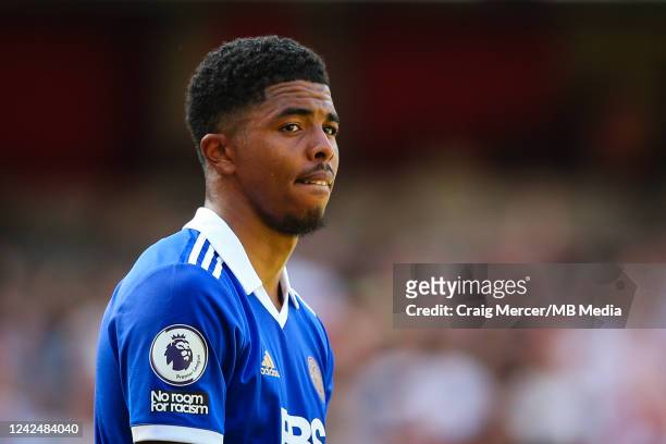 Wesley Fofana of Leicester City looks on during the Premier League match between Arsenal FC and Leicester City at Emirates Stadium on August 13, 2022...
